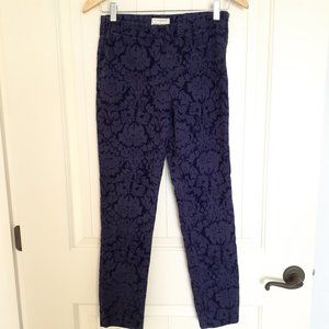 Anthropologie The Essential Skinny Flocked Jacquard Pants Blue Size 4